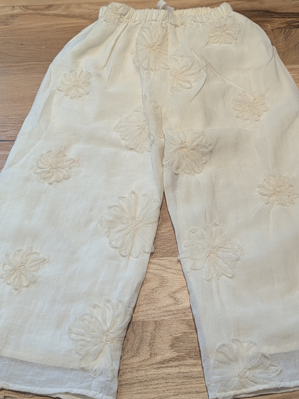 Zara Girls Cream Embroidered Wide-Leg Pants